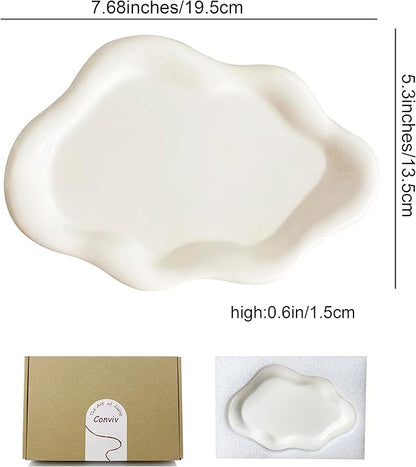 Conviv Ceramic Jewelry Tray,Ring Dish Holder,Perfume Trinket Dish,Key Bowl Vanity Cute Things Room Decor Aesthetic, Birthday Mother's Day Christmas Warm House Gifts for Women(White)