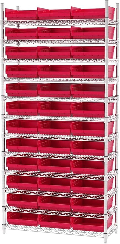 Akro-Mils 30170 Plastic Shelf Bins, Heavy Duty Storage Bins for Garage, Closet, and Drawer Organization, 12-Inch x 11-Inch x 4-Inch, Red, 12-Pack