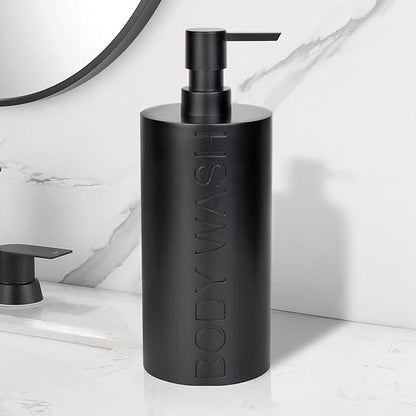 Indecor Home Matte Black Body Wash Dispenser Luxurious Refillable Pump Bottle with Embossed Text, Durable Construction for Bathroom and Shower