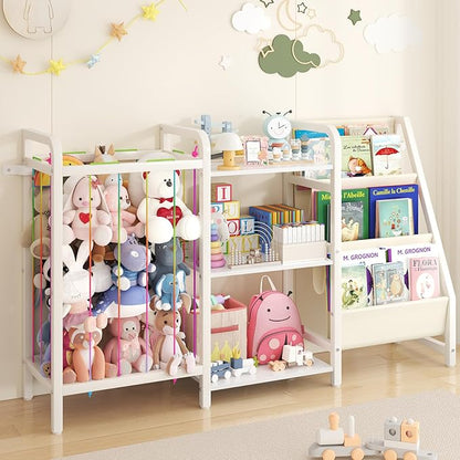 B1 Kids Bookshelf and Toy Storage, 3-Tier Book Shelf for Kids Rooms, Sling Baby Bookcase with Stuffed Animal Storage, Montessori Toddler Bookshelf for Nursery, Bedroom, Playroom, White