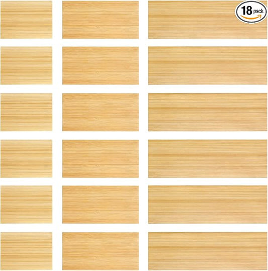 18 Pack Bamboo Drawer Dividers Inserts 3 Sizes Adjustable for Drawer Organizers Kitchen Utensils Storage Home Office Bathroom Dresser Cosmetic, 7.1 x 2.3 in, 4.7 x 2.3 in, 3.15 x 2.3 in