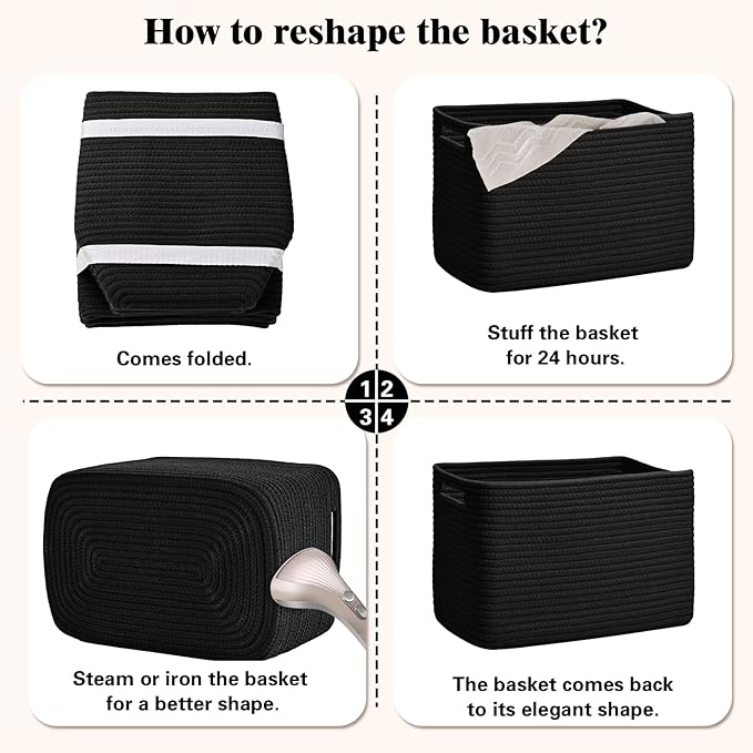 Storage Baskets for Organizing, 4 Pack Storage Baskets for Shelves, Woven Basket for Shelves, Closet Organization, Rectangle Organizer Basket Gifts Empty, 13"Lx8.7"Wx7.9"H Decorative Bins with Handles