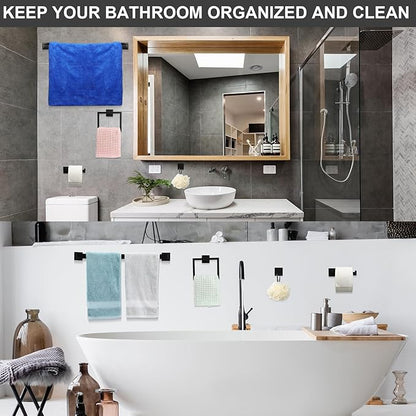 Gisafai 30 Pcs Black Bathroom Hardware Accessories Set 23.6 Inch Bath Towel Bar Kit Stainless Steel Bathroom Hardware Set Towel Racks Ring Robe Hooks Paper Holder for Wall Mounted