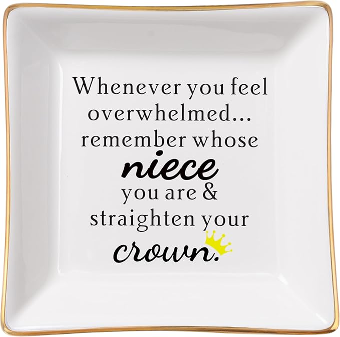 Spegiffu Niece Gifts from Auntie - Jewelry Dish Tray - 'When You Feel Overwhelmed...Straighten Your Crown', Birthday, Mother's Day, Christmas, Valentine's, Wedding, Graduation