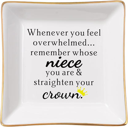 Spegiffu Niece Gifts from Auntie - Jewelry Dish Tray - 'When You Feel Overwhelmed...Straighten Your Crown', Birthday, Mother's Day, Christmas, Valentine's, Wedding, Graduation