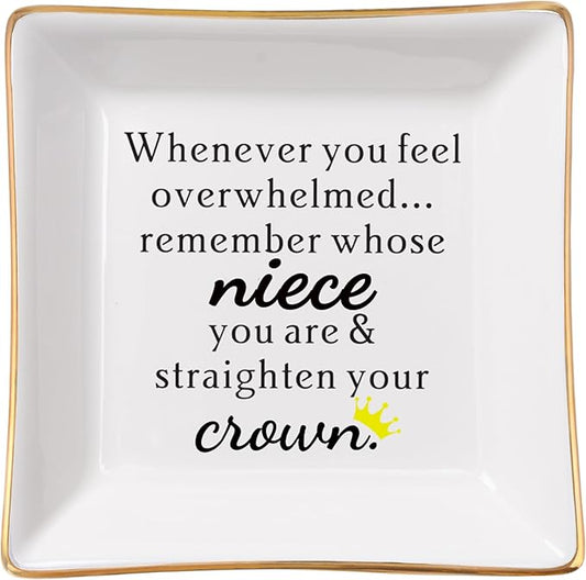 Spegiffu Niece Gifts from Auntie - Jewelry Dish Tray - 'When You Feel Overwhelmed...Straighten Your Crown', Birthday, Mother's Day, Christmas, Valentine's, Wedding, Graduation