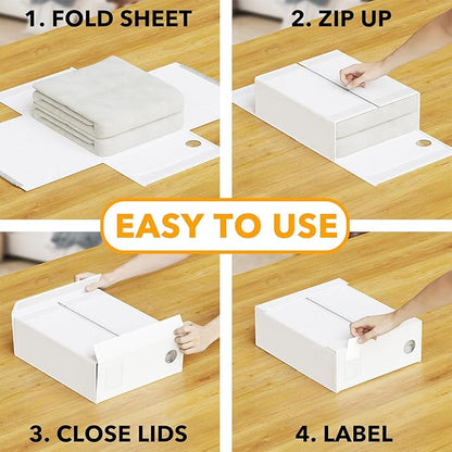SpaceAid 2 Pack Bed Sheet Organizers and Storage, Foldable Sheet Organizer for Linen Closet, Sheets Set Folder Keeper with Window XL (Queen & King Size) Organizing Bedding Container, White