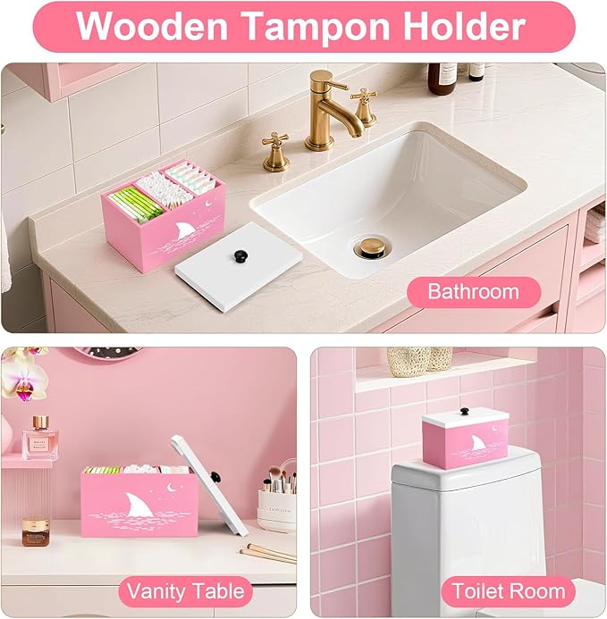 Tampon Holder for Bathroom,Pink Feminine Product Organizer,Girl Stuff Box for Bathroom,Pad and Tampon Organizer for Bathroom,Pad Holder for Bathroom,Shark Week Bathroom Organizer,Bathroom Accessories