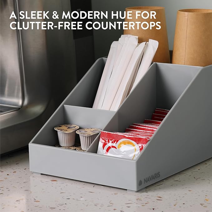 Navaris Coffee Station Organizer - 4 Compartment Coffee Bar for Sugar, Creamer, Cup, Tea - Office & Kitchen Countertop Organization