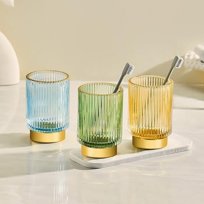 LEICURACE Makeup Brush Holder Organizer,Toothbrush Holders,Desk Pen Pencil Holder,Multifunctional Vintage Glass Brush Cup（S+L/Blue/A3-3-US）