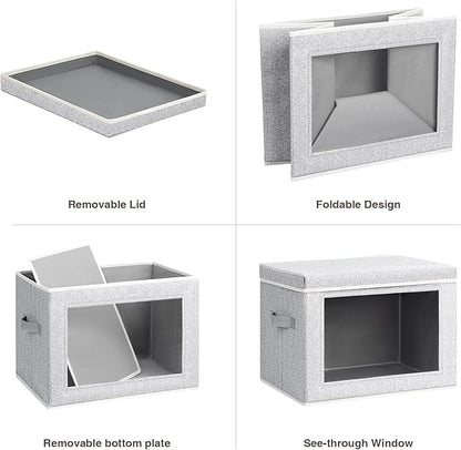 Stackable Storage Bins with Lids - Medium Storage Box with Lids, Foldable Closet Boxes for Organizing, Wardrobe Clothes Organizer with Window, Cubes Bins for Living Room, 5 Pack, Blended