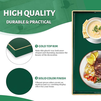 MAONAME Dark Green Decorative Tray, Serving Tray with Handles, Plastic Trays for Coffee Table, Rectangular Trays for Living Room, Bedroom, 15.8" X 10.2" X 1.4"