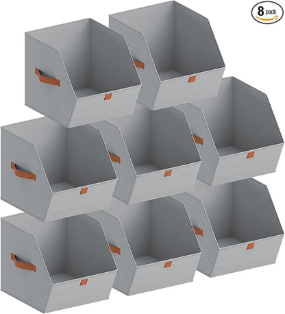 Fabric Closet Storage Cubes - 8 Pack Square Storage Bins with Dual Handles for Clothes, Towels, Toys, Cube Storage Organizers for Bedroom, Nursery, Shelves, Closet, Small Spaces, Grey