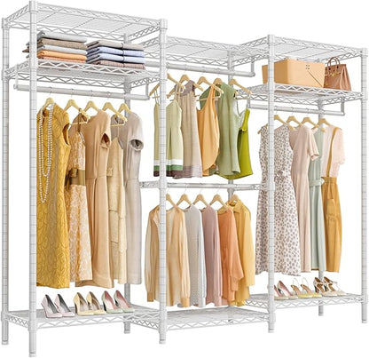 VIPEK V5i Garment Rack Heavy Duty Clothes Rack for Hanging Clothes, Portable Wardrobe Closet Freestanding Clothing Rack with 8 Adjustable Shelves & 4 Hang Rods, 68.9" L x 15.7" W x 76.4" H, White