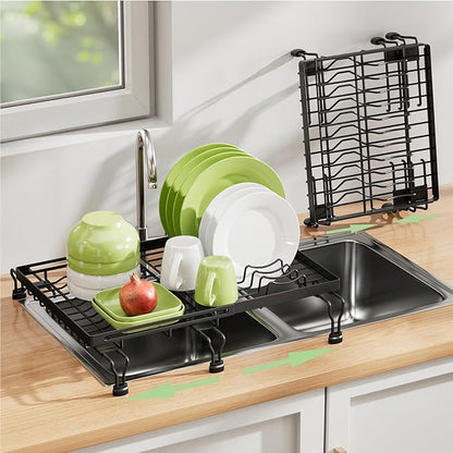 BBXTYLY Expandable Dish Drying Rack Over The Sink, Adjustable Dish Rack in Sink with Expandable Feet, Inside Dish Drainer for Kitchen Counter, Drying Rack Fit for 11"-19" Kitchen Sink