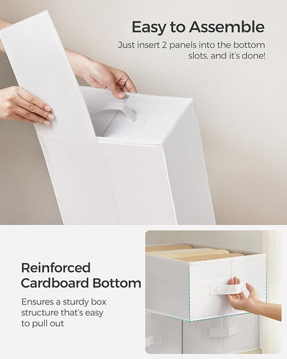 SONGMICS Set of 2 Large Size Wardrobe Clothes Organizers, 6-Compartment Foldable Drawer Organizers with Handles, 16.5 x 11.8 x 6.7 Inches, for Pants, Sweaters, Jeans, Cloud White URUS009W02