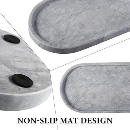 Koville Grey Marble Tray for Bathroom Countertop, 12"x6" Vanity Decorative Marble Tray for Dresser, Stone Catchall Trays for Perfume, Candles, Jewelry, Stone Gray Storage Trays for Home Decor