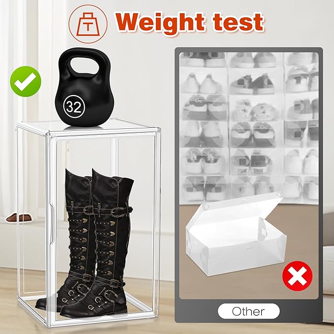 EZJOB 23.6'' Tall Acrylic Display Case XXXXX-Large Purse Handbag Organizer 13.8''x 12.2''x 23.6'' Clear Tall Boot Totes Storage Box Transparent Huge Figure Collectibles Showcase with Magnetic Lid