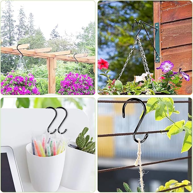 DaylyFav 8 Pack Black S Hooks, 5.5" Vinyl Coated Non-Slip Heavy Duty Steel Metal Utility Hooks Large S-Hook for Hanging Plants Flower Baskets Bird Feeders Coats Hats Bags Purses Towels, Holds 65 Lbs