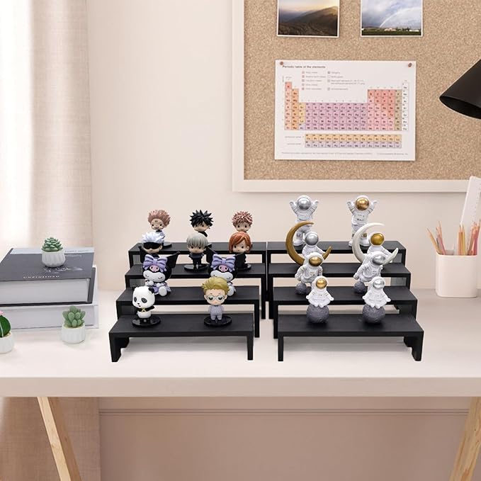 2 Set 8Pcs Large Display Riser Black Wood Risers Wooden Display Stand 4Tiered Racks Perfume Cologne Display Cake Stands for Vendors Event for Party