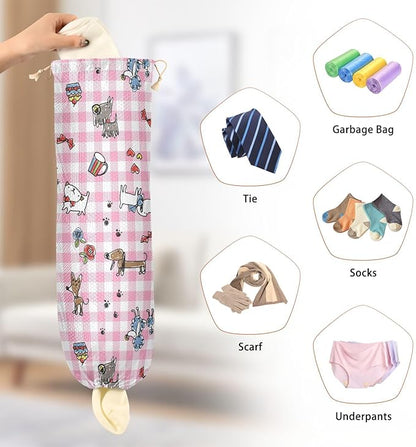 2 PCS Plastic Bag Holder Wall Mount Grocery Bag Holder Shopping Bag Trash Bag Storage Organizer Dispenser for Kitchen Closet 22 x 9 Inch Cute Dogs