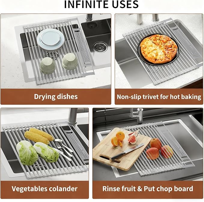 Route Kitch Roll Up Dish Drying Rack, Silicone All Inclusive Portable Drainer for Kitchen Sink Counter