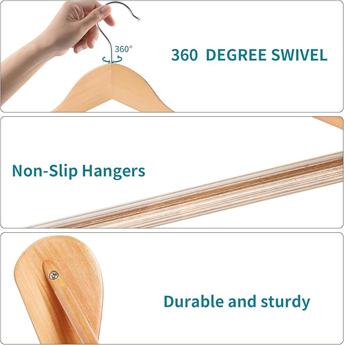 ABHENG Solid Wood Suit Hangers, 10 Pack, Coat Hangers with Non Slip Trouser Bar, 360° Swivel Hook, Heavy Duty Wide Hangers for Suit, Coat, Jacket, Trousers, Pants,17.3" W x 9" H, Dark Walnut AWY0410N