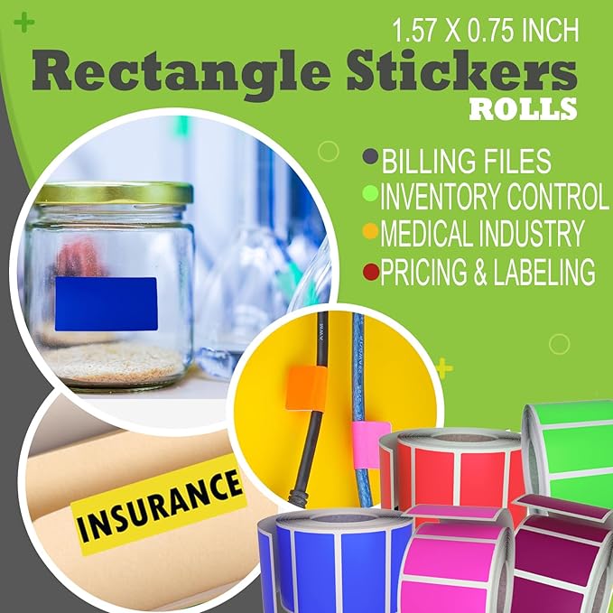 Small Color-Coding Label Roll 40mm x 19mm, 5 Rolls- 2500-Pack, Rectangular Labels Paper Stickers Bulk 1.57in x 0.75 in (Forest Green) by Royal Green