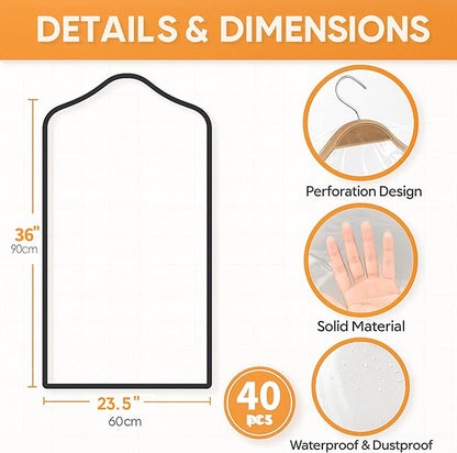 40 Pack Clear Plastic Garment Bags, 60" x 23.5" Clothes Covers for Hanging, Dry Cleaning Bags for Closet Storage, Dust-Proof Transparent Clothing Protectors for Long Dresses Skirt, Suits & Jackets
