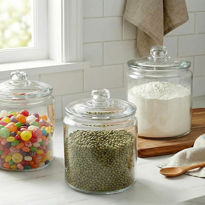 Masthome 2 Glass Storage Jars Set,1 Gallon Cookie Jar for Food Storage,Airtight Glass Jars with Lids for Kitchen Counter Pantry Well Organization，Send 15 pcs Food Storage Bags