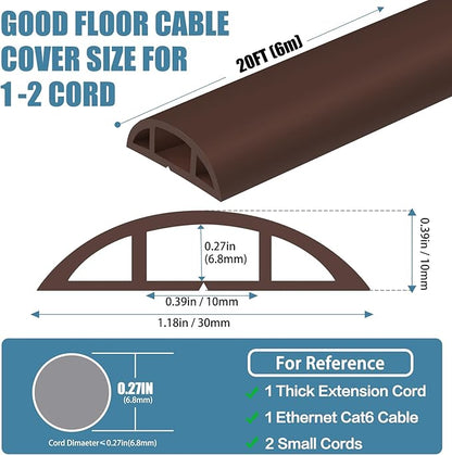 Floor Cord Covers for Wires 20FT Cable Hider Wire Cover Self Adhesive Cord Hider Floor for Offices, Homes, Workshops, Warehouses Cable Cavity 0.39" W x 0.27" H