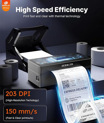 Rongta Bluetooth Shipping Label Printer, Wireless 4x6 Thermal Label Printer for Shipping Packages, Support Android, iPhone, Widely Used for Amazon, Ebay, Shopify, Etsy, UPS, Black