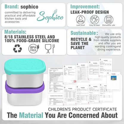 SOPHICO Stainless Steel Snack Containers for Kids, 8 oz Small Food Storage Container 1 Cup with Silicone Lid - Perfect 304 Metal Toddler Lunch Box for Daycare and School, Leak Proof (MIX, 4 PACK)