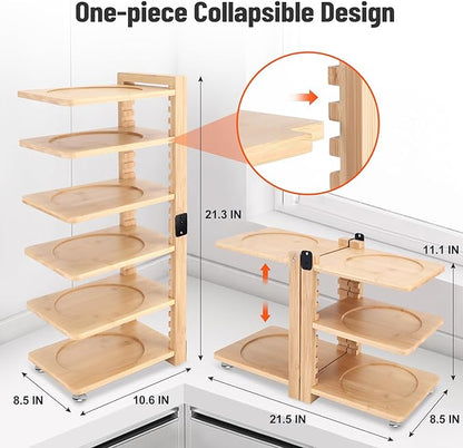 Meecoo Spring 6 Tier Pot Organizer Collapsible with 3 DIY Methods, Adjustable Pots and Pans Organizer Under Cabinet, Heavy Duty Pot Rack Inside Cabinet, Pot Holders Rack for Kitchen
