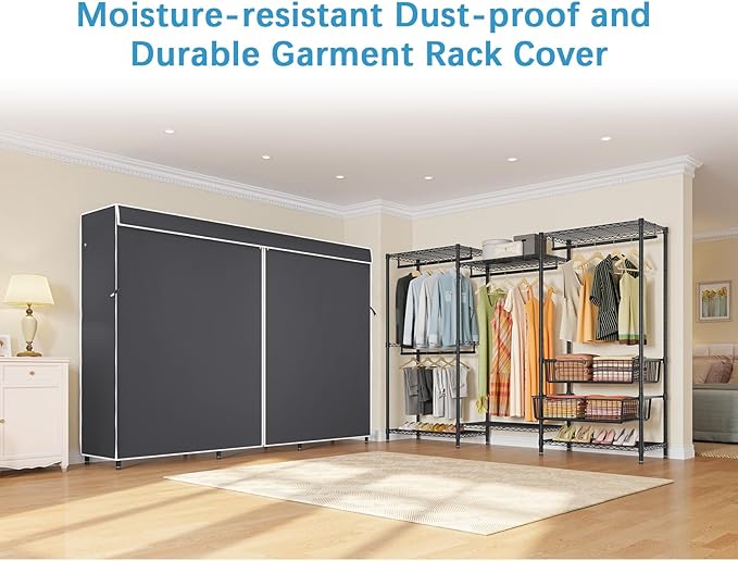 VIPEK V10C Portable Closets Heavy Duty Clothes Rack with Slid Basket, Covered Wardrobe Closet, Black Clothing Rack with Black Fabric Cover, Adjustable Closet Storage Rack 70.1" Lx17.3 Wx76.4 H