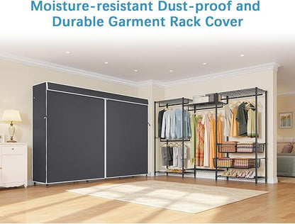 VIPEK V10C Portable Closets Heavy Duty Clothes Rack with Slid Basket, Covered Wardrobe Closet, Black Clothing Rack with Black Fabric Cover, Adjustable Closet Storage Rack 70.1" Lx17.3 Wx76.4 H
