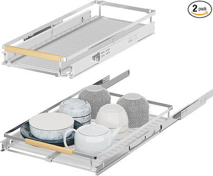 iPEGTOP 2 Pack Pull Out Cabinet Drawer Shelf Organizer, Extendable Sliding Slide Out Pantry Shelves Storage Heavy Duty for Kitchen Cabinets Under Sink, Adjustable Width 12.1~18.4" W x 22.4" D