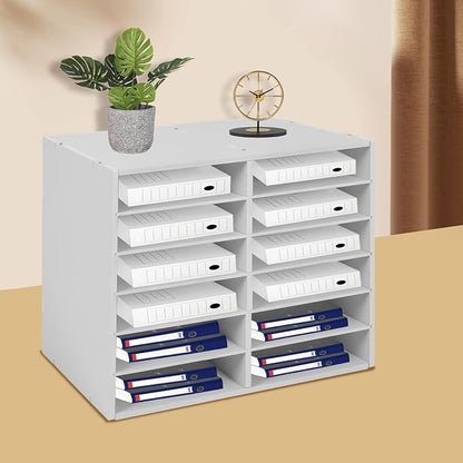 Literature Organizer Sorter,Desktop File Sorter Mail Center Magazine Paper Storage PVC Board File Holder Mailbox Student Classroom Keepers for Home&Office (White, 12 Slots)
