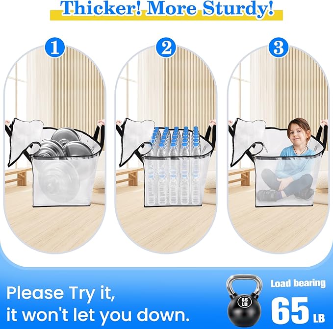 BlissTotes 2-Pack Large Moving Bags with Backpack Straps & Strong Zippers, Heavy-Duty Storage Bags Moving Boxes for Space Saving, Dorms, Transport, 93L-25 Gallons, Clear
