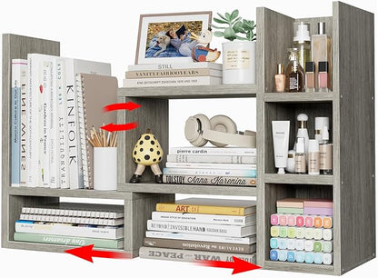 Desk Shelves Desktop Orgnizer Shlef - Grey Office Organization for Top of Desk Organizers and Accessories Corner Bookshelf Table Top Shelving Small Hutch Decorations for Office