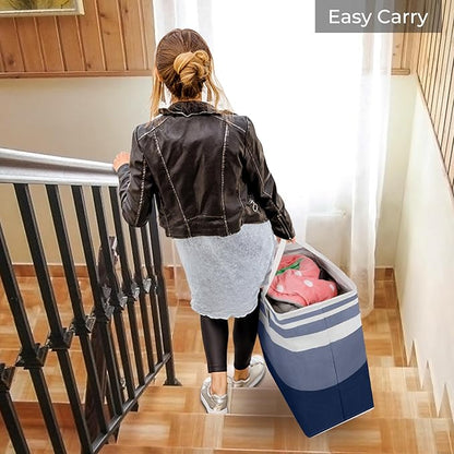 HomeHacks 2-Pack Large Laundry Basket, Waterproof, Freestanding Laundry Hamper, Collapsible Tall Clothes Hamper with Extended Handles for Clothes Toys in the Dorm and Family (Blue, 88L)