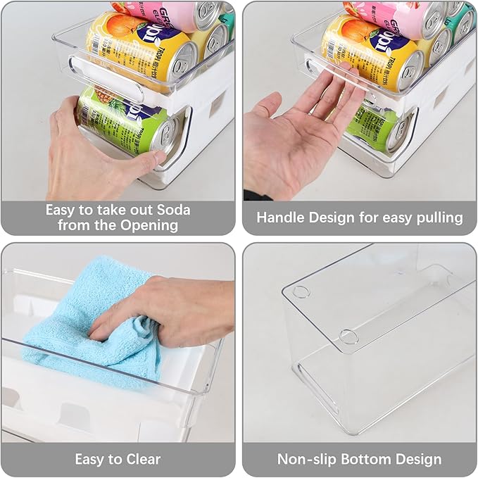Quickquick 12 oz Can Organizer, Clear Rolling Soda Can Holder Dispenser, 2 Packs