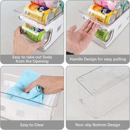 Quickquick 12 oz Can Organizer, Clear Rolling Soda Can Holder Dispenser, 2 Packs