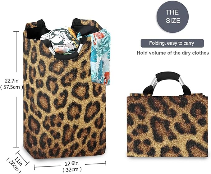 Laundry Hamper Basket Leopard Texture Golden Storage Basket Collapsible Clothes Hamper with Handle Decorative Organizer Bins Basket for Living Room Toys Pillows Clothes