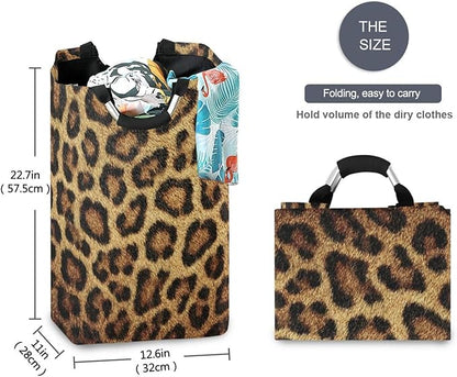 Laundry Hamper Basket Leopard Texture Golden Storage Basket Collapsible Clothes Hamper with Handle Decorative Organizer Bins Basket for Living Room Toys Pillows Clothes