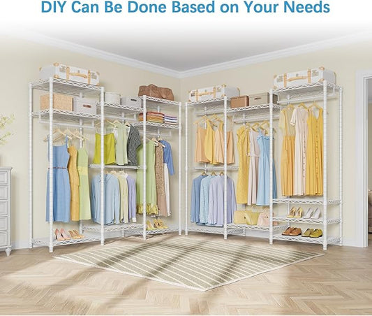 VIPEK V5i Garment Rack Bedroom Armoires Freestanding Closet Organizer, Portable Wardrobe Closet Heavy Duty Clothing Rack with 8 Adjustable Shelves& 4 Hang Rods, 56.7" Lx15.7 Wx76.4 H, White (Medium)