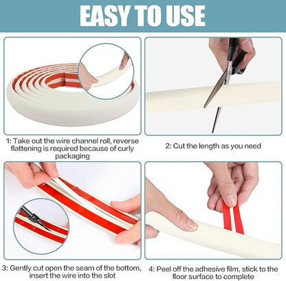 Floor Cord Cover Cable Cavity Self Adhesive Cord Hider Floor 10FT Floor Cable Management Power Cord Protector Floor Electric Cord Covers for Offices, Gym, Exhibitions (Beige, 1.18" x 10')