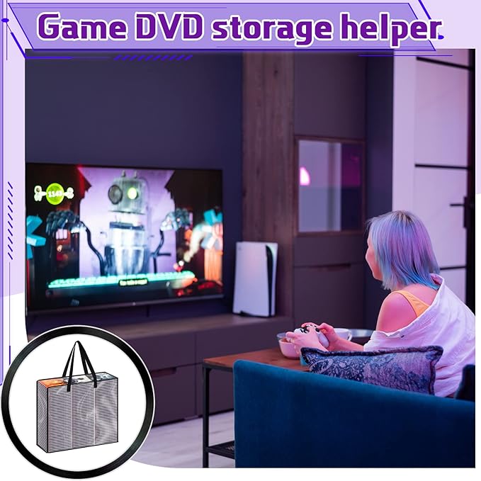 Buryeah 4 Packs Extra Large DVD Storage Bags, Storage Case Holder Organizer Holds up to 360 DVDs Clear Plastic Bags Video Game with Carrying Handles and Zipper, Media Organizer for Movie VHS (Clear)