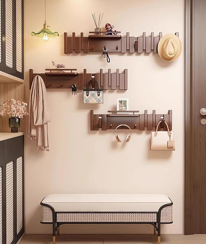 Wall Mounted Coat RackHooks Piano Key Hangers Natural Solid Wood Hanger Non-Woven Fabric Clothes Hangers for Closet, Kitchen, Bedroom, Bathroom, Entryway (Innovate-Beech, 6 Hooks)