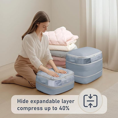 DIMJ Compression Storage Bags 8 Pack - Blanket Storage Bags with Window Zipper, Ultra Space Saving Self Compression Organizer for Puffer Jacket, Bedding, Lightweight Comforter Duvet, Sweater, Sheet